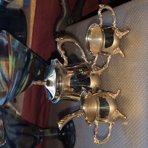 AVAILABLE - Vintage RARE silver plated tea set, teapot sugar & creamer. 5.5" T